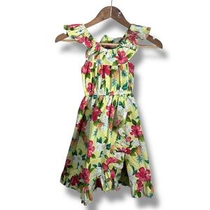 Girls' Vintage Hawaiian Yellow Floral Ruffle Sundress Size 9/10